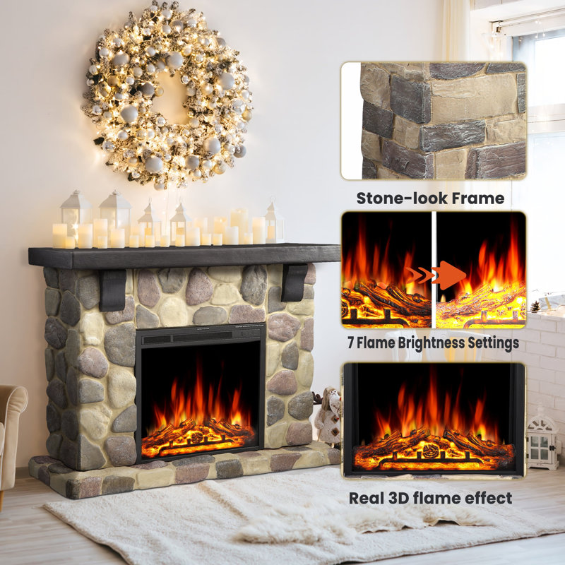 Rangler 48.5 W Faux Stone Freestanding Electric Fireplace with TV Stand Heater
